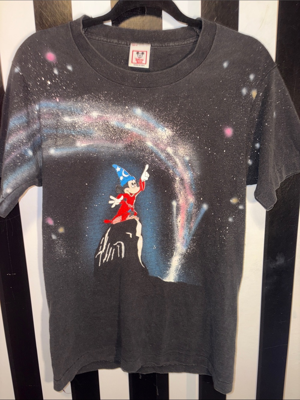Vintage Sorcerer Mickey Fantasia Tee Disney Cosmic Fireworks Graphic Made in USA